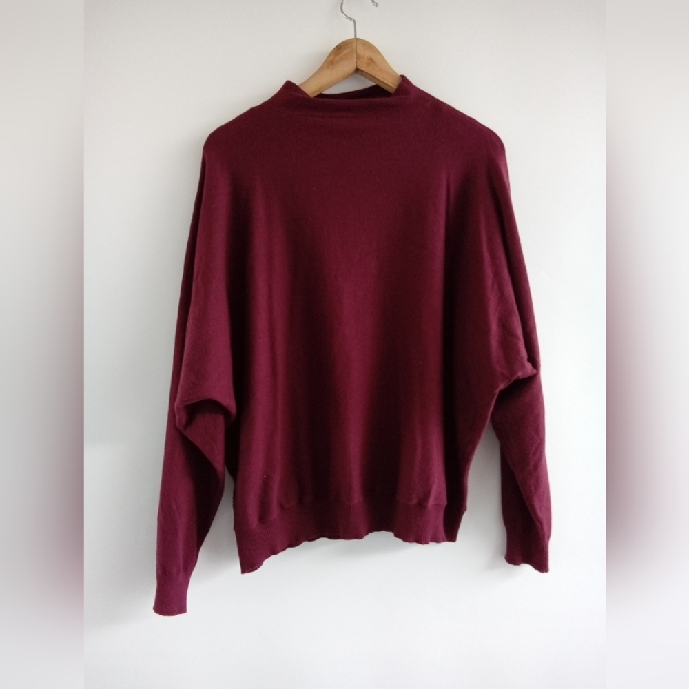 Cyrus Women's Mock Neck Batwing Sleeve Knit Sweater in Wine, Size XL
